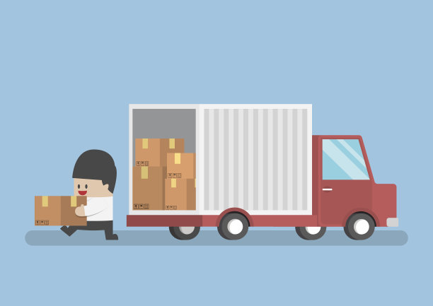 从卡车上拿着包裹的商人素材图片