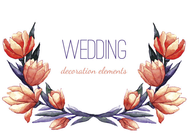 水彩郁金香花环的婚礼装饰图片下载