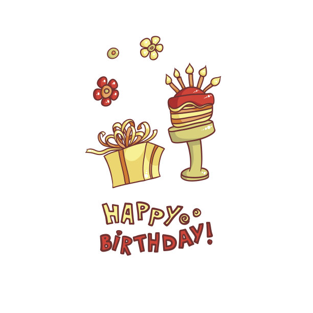 矢量贺卡贺礼礼盒，蛋糕配蜡烛图片下载