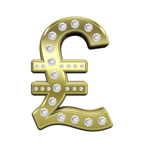 英镑标志从黄金与钻石。图片下载