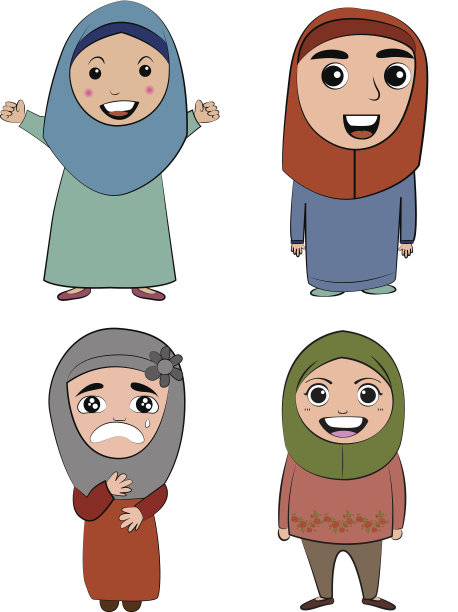 穆斯林卡通女孩矢量行动图片下载