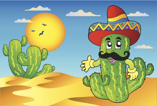 沙漠景象与墨西哥仙人掌图片下载