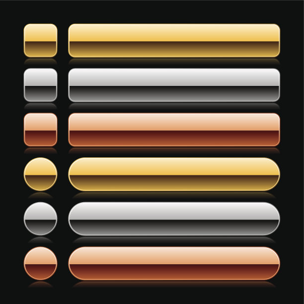 空按钮，正方形，圆形，长方形，金色，青铜，银色，网页图标图片下载