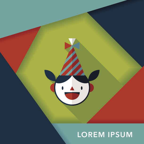 生日派对女孩扁平图标与长影子，eps10图片下载