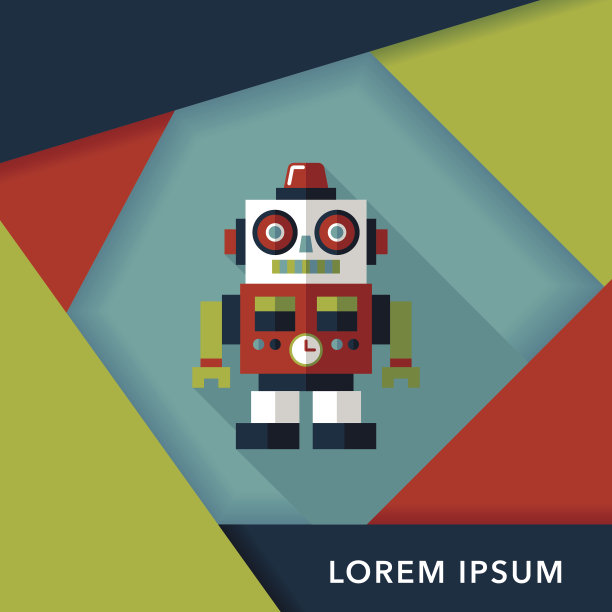 复古机器人平面图标与长影子，eps 10图片下载