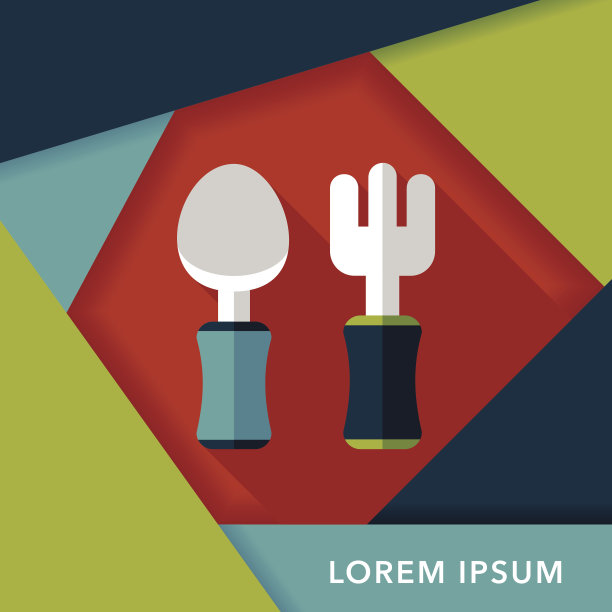盘子和餐具扁平图标与长影子，eps10图片下载