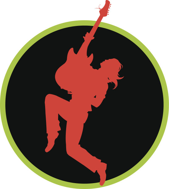 一个黑色圆圈里是吉他手的剪影图片下载