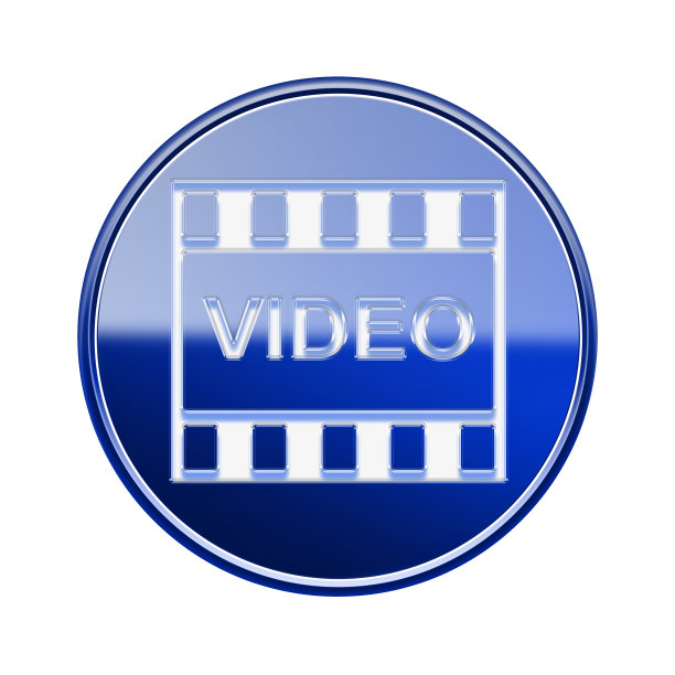 电影图标亮蓝色，孤立在白色背景图片下载