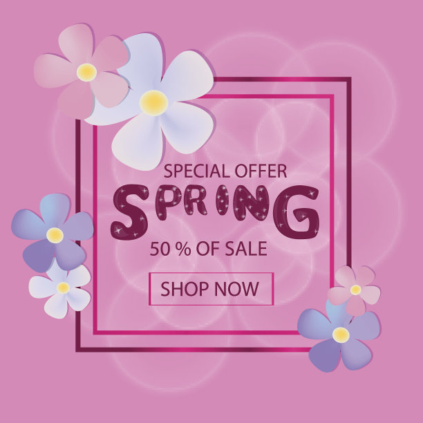 春季销售背景与彩色花朵为您的设计。图片下载