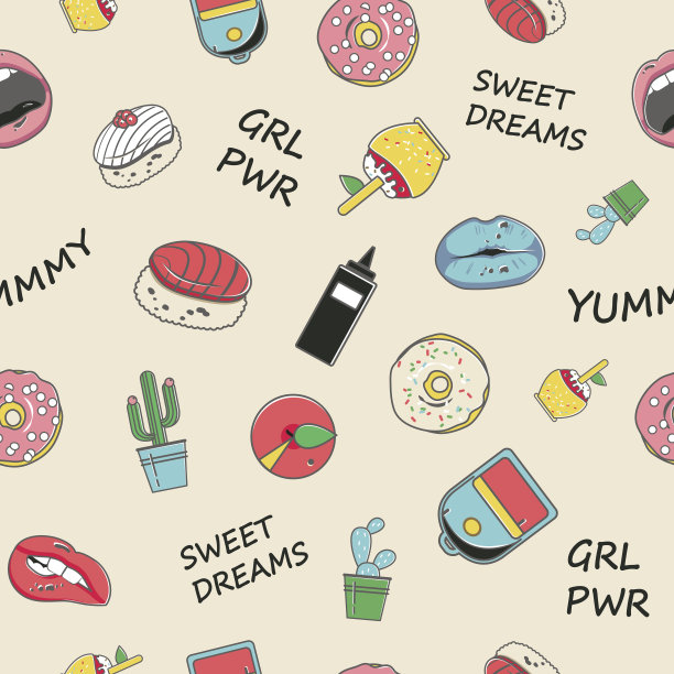 矢量无缝模式与时尚的青少年补丁图标在蜡笔图片下载