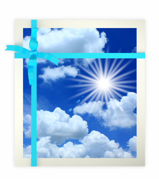 有蓝丝带作为礼物的窗户图片下载