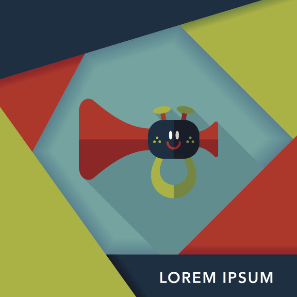 喇叭或喇叭玩具扁平图标与长影子，eps10图片下载