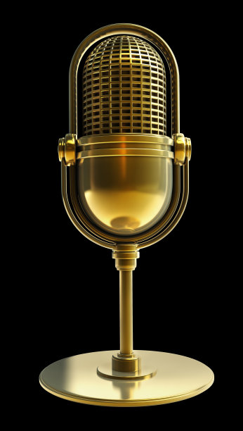 黄金收藏。复古的麦克风。高分辨率3D图像图片下载