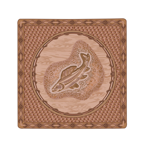 三文鱼捕食者木雕渔猎主题向量图片下载