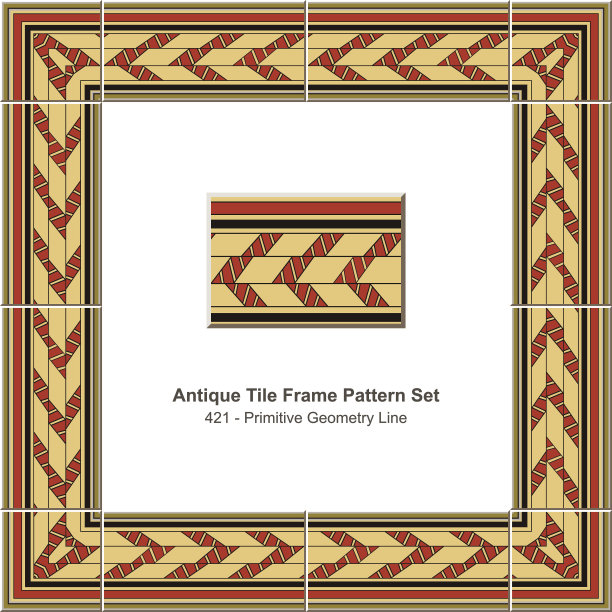 仿古瓷砖框架图案set_421原始几何线图片下载