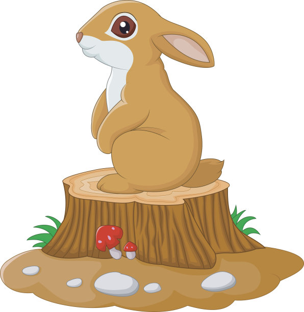 可爱的小兔子站在树桩上图片下载