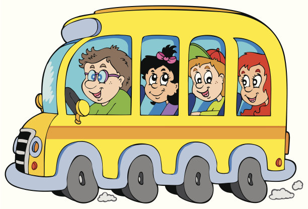 带孩子的卡通校车图片下载