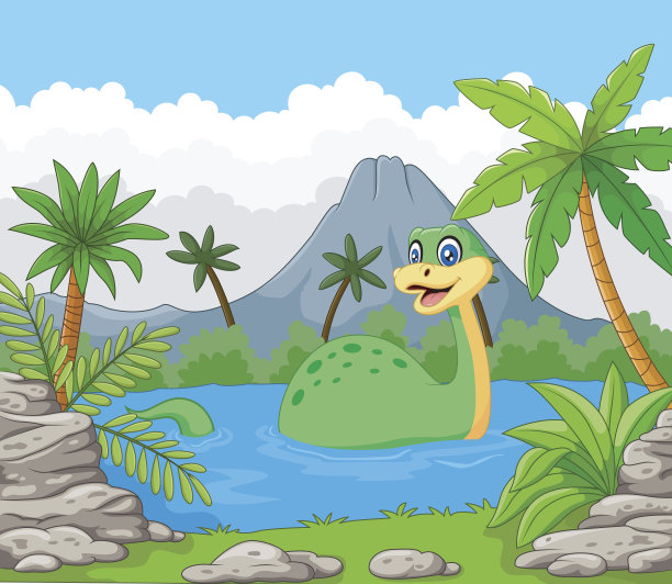 恐龙在湖里玩图片下载