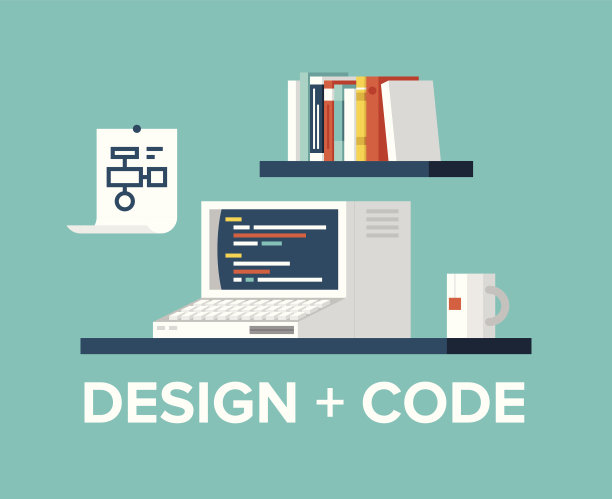 网页编程和设计与复古电脑插图图片下载