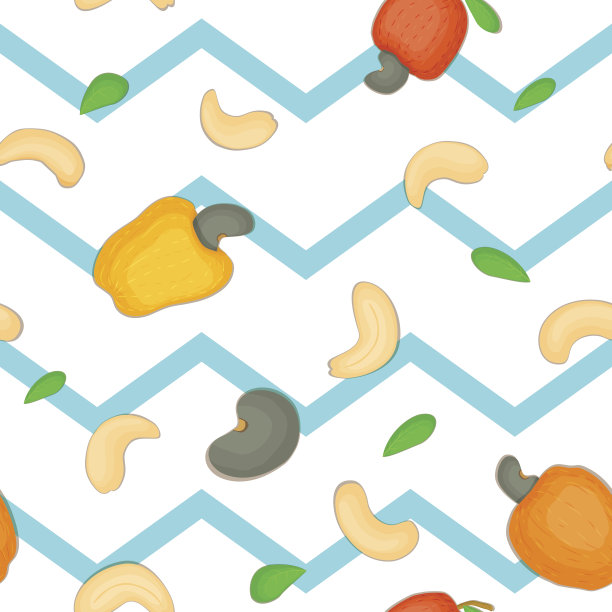 无缝矢量腰果图案。蓝色条纹曲折的图片下载