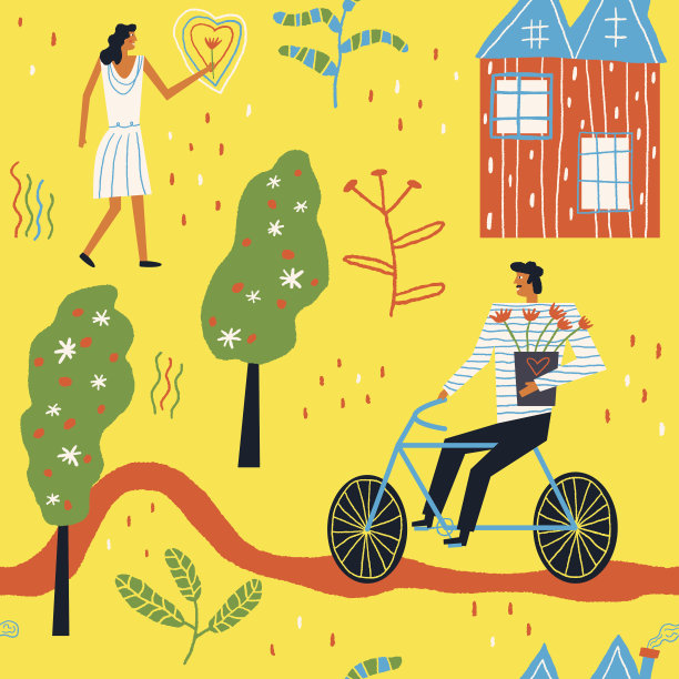 恋爱中的女孩和骑着鲜花的男人图片下载