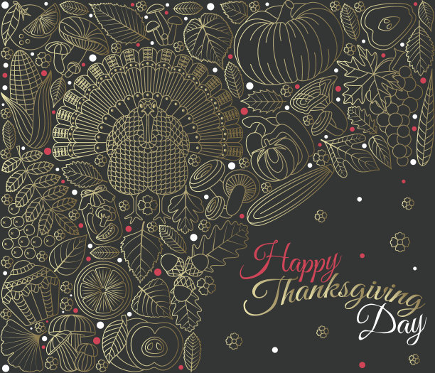 感恩节贺卡。各种设计元素图片下载