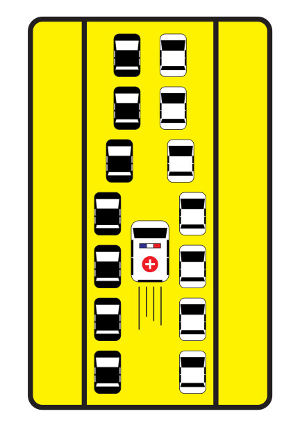 交通标志提醒车辆向救护车让道。图片下载