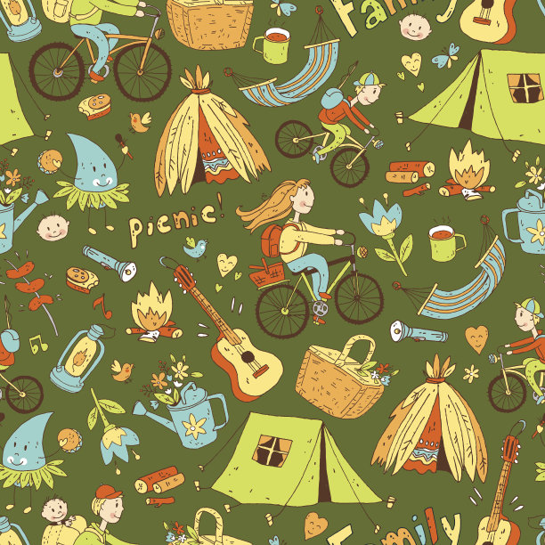 矢量无缝图案与可爱的涂鸦家庭。c设备图片下载