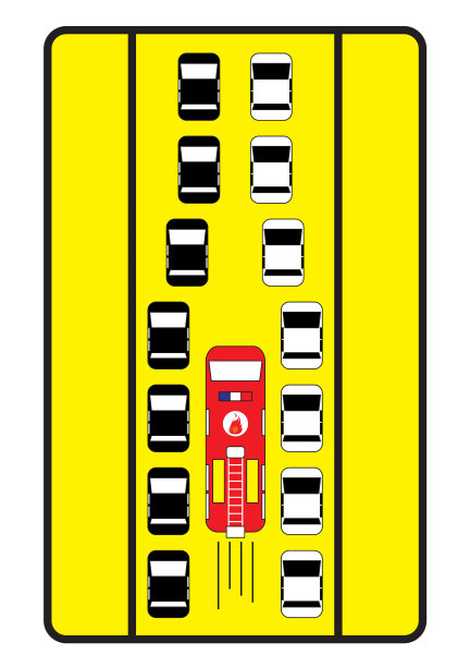 交通标志提醒车辆向消防车让道。图片下载