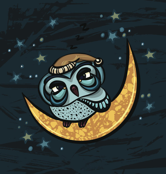 卡通猫头鹰和黄色月亮图片下载
