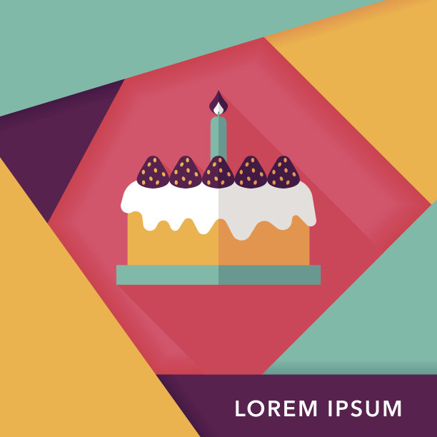 生日蛋糕与长影子的扁平图标，eps10图片下载
