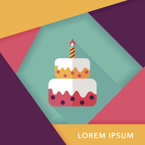 生日蛋糕与长影子的扁平图标，eps10图片下载