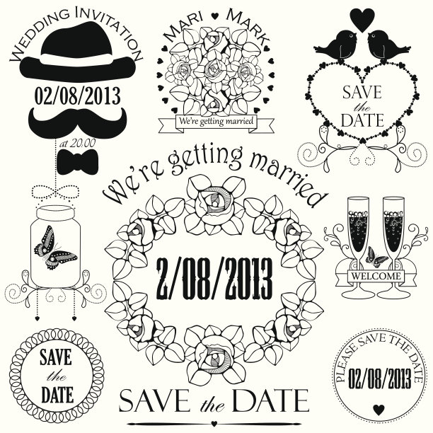 装饰一套艺术的婚礼元素图片下载