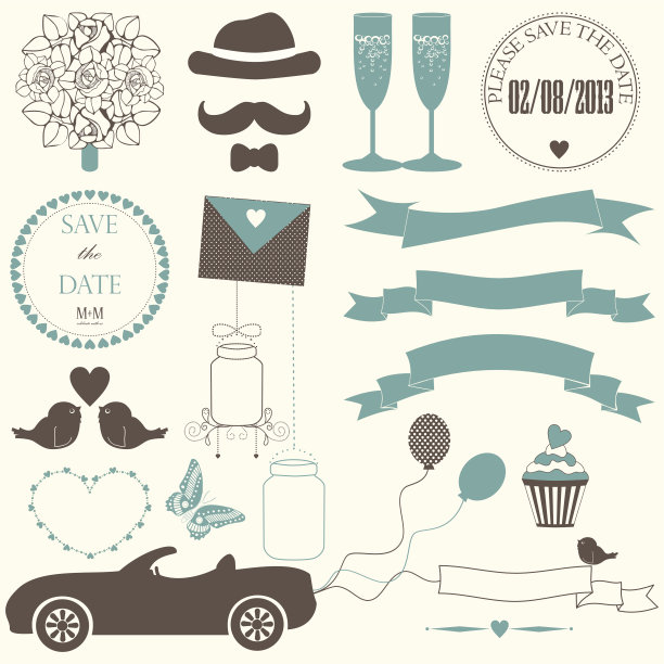 向量集装饰婚礼元素。图片下载