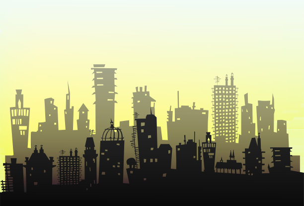 城市景观由不同的建筑剪影组成图片下载