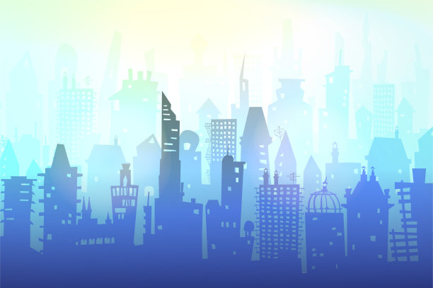 城市景观由不同的建筑剪影组成图片下载