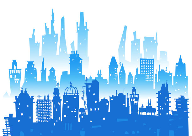 城市景观由不同的建筑剪影组成图片下载