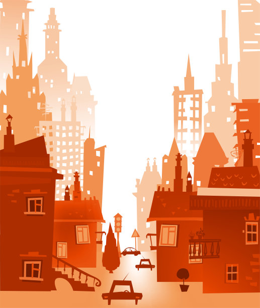 城市背景由不同的建筑剪影构成图片下载