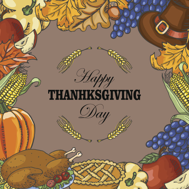 感恩节的背景有橡子、树叶和碑文在中间图片下载