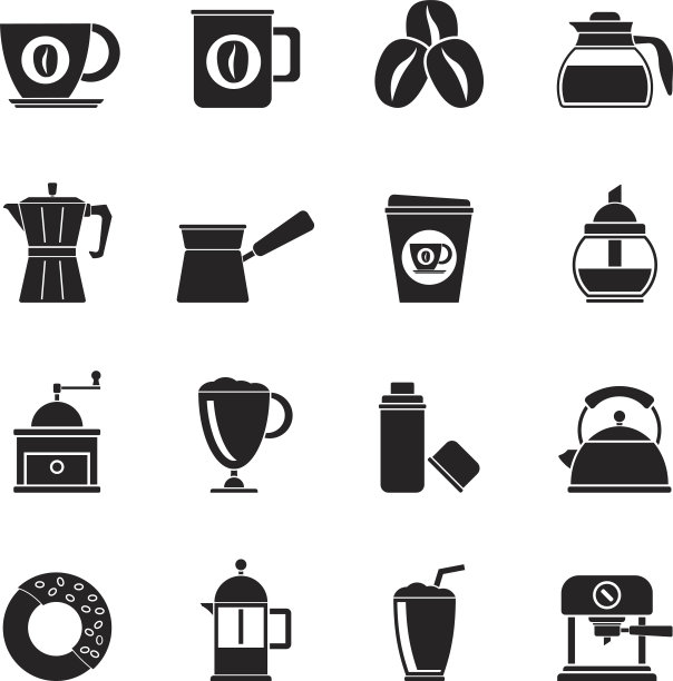 勾勒出不同类型的咖啡行业图标图片下载