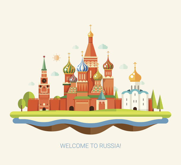 插画平面设计旅行构成与俄罗斯景观图片下载