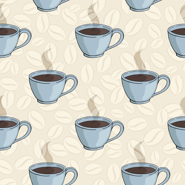 杯子和咖啡豆的无缝图案图片下载