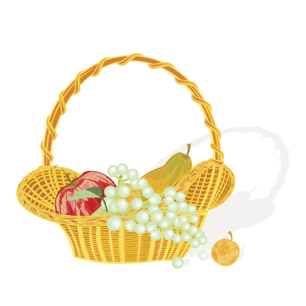 水果篮和苹果，桃子，葡萄，杏子图片下载