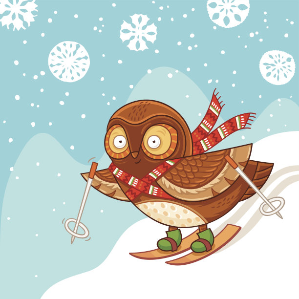 可爱的卡通猫头鹰滑雪和乐趣图片下载