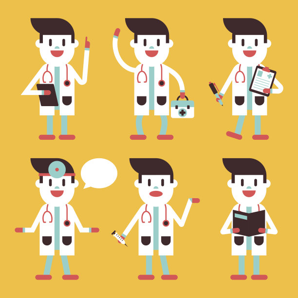 人物插图设计。医生组漫画图片下载