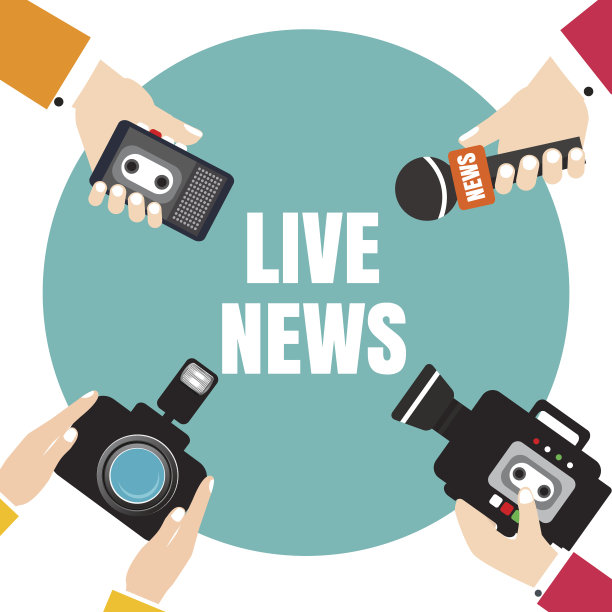 一组手持录音机，麦克风，摄像机的手。生活图片下载