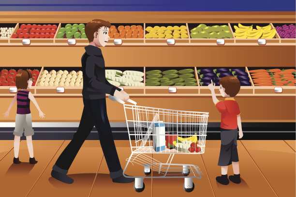 父亲和他的孩子们在杂货店购物图片下载