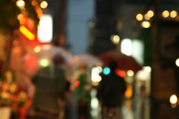 京都祗园区的夜晚。汽车挡风玻璃上的模糊镜头图片下载