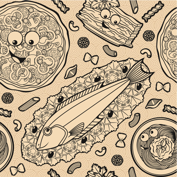 意大利可爱食物无缝图案图片下载