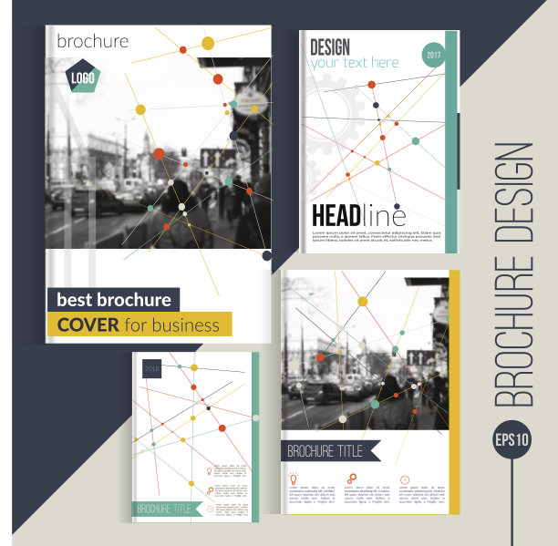 矢量宣传册封面设计模板与抽象几何三角形连接图片下载